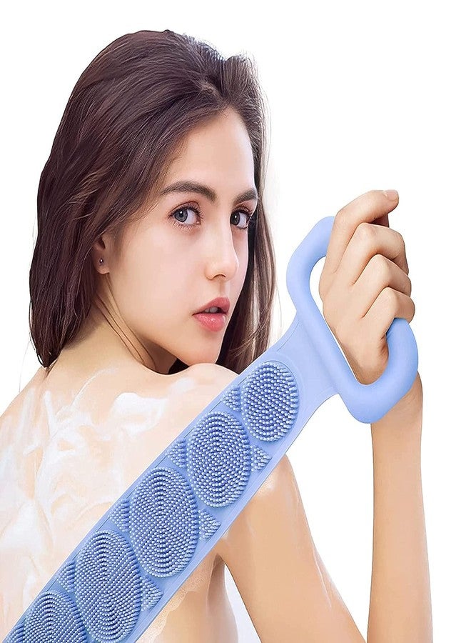 MOTIQO حزام تنظيف الجسم من السيليكون من موتيكو | حزام فرشاة لإزالة الأوساخ من الجسم أثناء الاستحمام | للأطفال والرجال والنساء، ألوان: بنفسجي، وردي، أزرق سماوي، أخضر فاتح (مجموعة واحدة) - Image 2