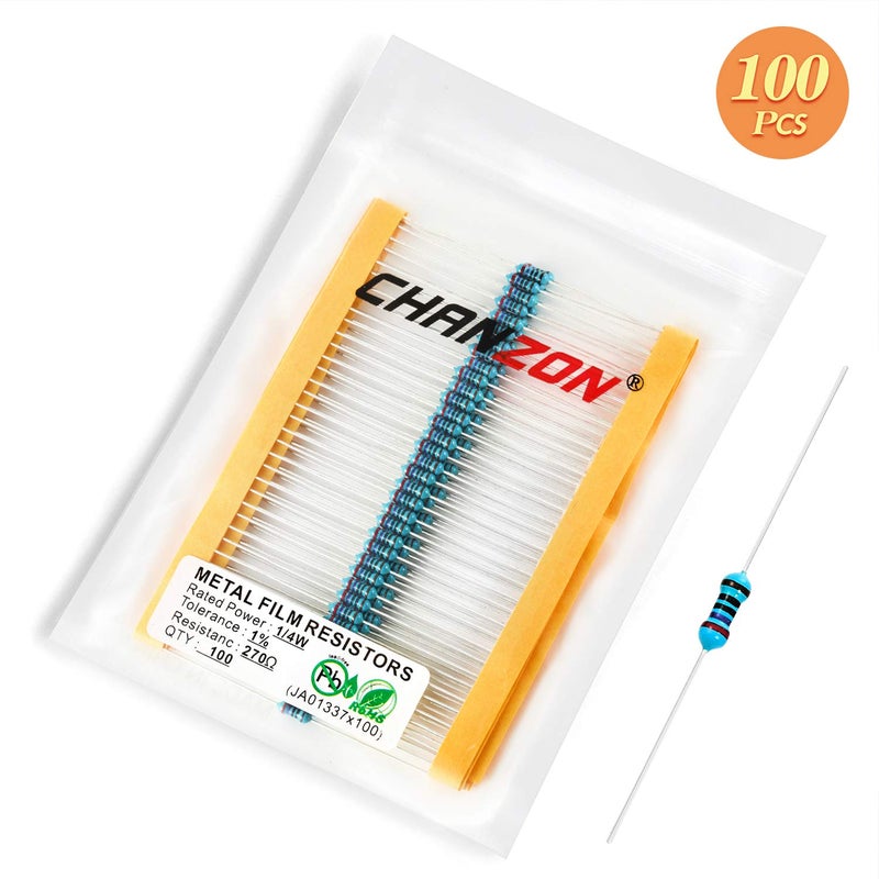 CHANZON 100 قطعة 1/4 واط (0.25 واط) مقاومة ثابتة فيلم معدني 270 Ω 0.01 ±1% تحمل 270R MF مقاومات ثقب مرور معتمدة من روهس - Image 5