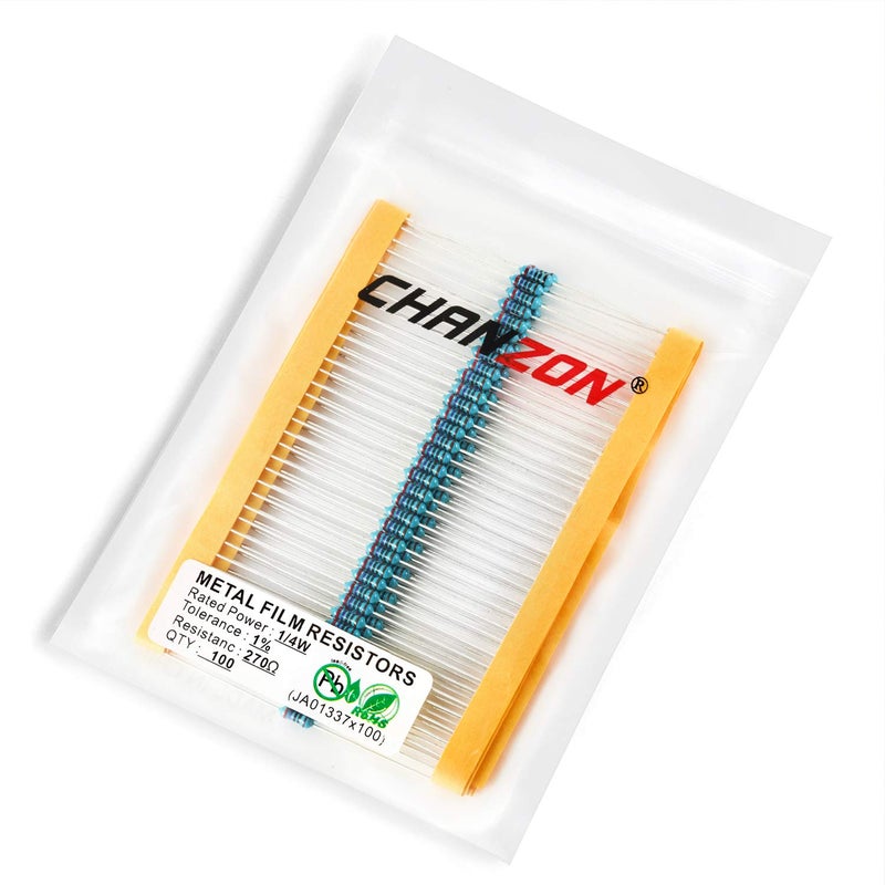 CHANZON 100 قطعة 1/4 واط (0.25 واط) مقاومة ثابتة فيلم معدني 270 Ω 0.01 ±1% تحمل 270R MF مقاومات ثقب مرور معتمدة من روهس - Image 3