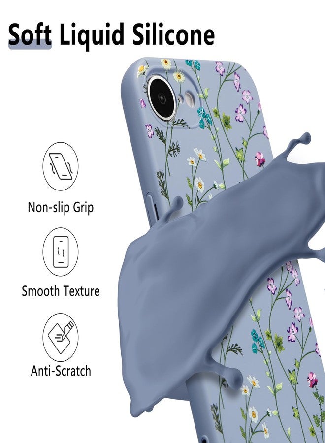RALEAVO جراب RALEAVO مزين بالزهور لهاتف iPhone 16e، غطاء حماية من السيليكون السائل المقاوم للصدمات، غطاء ناعم مزين بالزهور لهاتف iPhone 16e مقاس 6.1 بوصة، رمادي - Image 2
