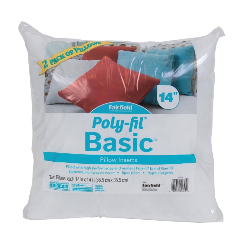 Fairfield PolyFil Basic Personalizable Pillow Inserts Pillow Inserts for Decorative Pillows Travel Pillows and Home Decor 14 X 14 Pack of 2