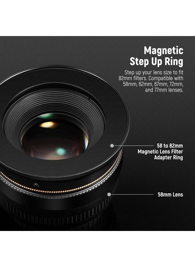 Neewer - NEEWER Magnetic Step Up Filter Ring Adapter Kit: 58-82, 62-82, 67-82, 72-82, 77-82 Lens Filter Adapters, Compatible with K&F NEEWER Magnetic 82mm Filters on 77mm/72mm67mm/62mm/58mm Camera Lens - Image 1
