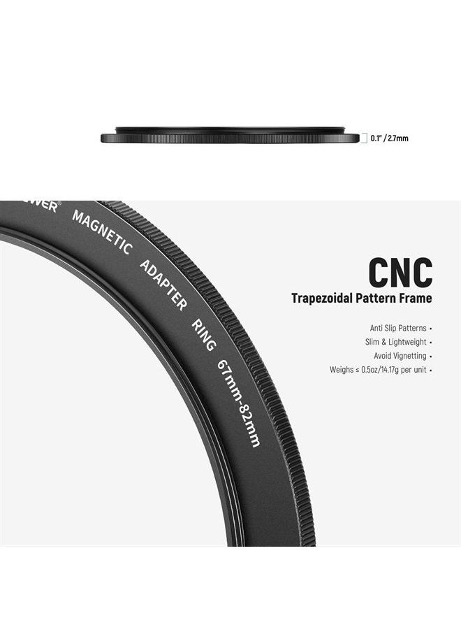 Neewer - NEEWER Magnetic Step Up Filter Ring Adapter Kit: 58-82, 62-82, 67-82, 72-82, 77-82 Lens Filter Adapters, Compatible with K&F NEEWER Magnetic 82mm Filters on 77mm/72mm67mm/62mm/58mm Camera Lens - Image 1