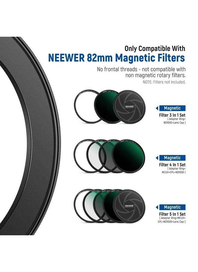 Neewer - NEEWER Magnetic Step Up Filter Ring Adapter Kit: 58-82, 62-82, 67-82, 72-82, 77-82 Lens Filter Adapters, Compatible with K&F NEEWER Magnetic 82mm Filters on 77mm/72mm67mm/62mm/58mm Camera Lens - Image 1