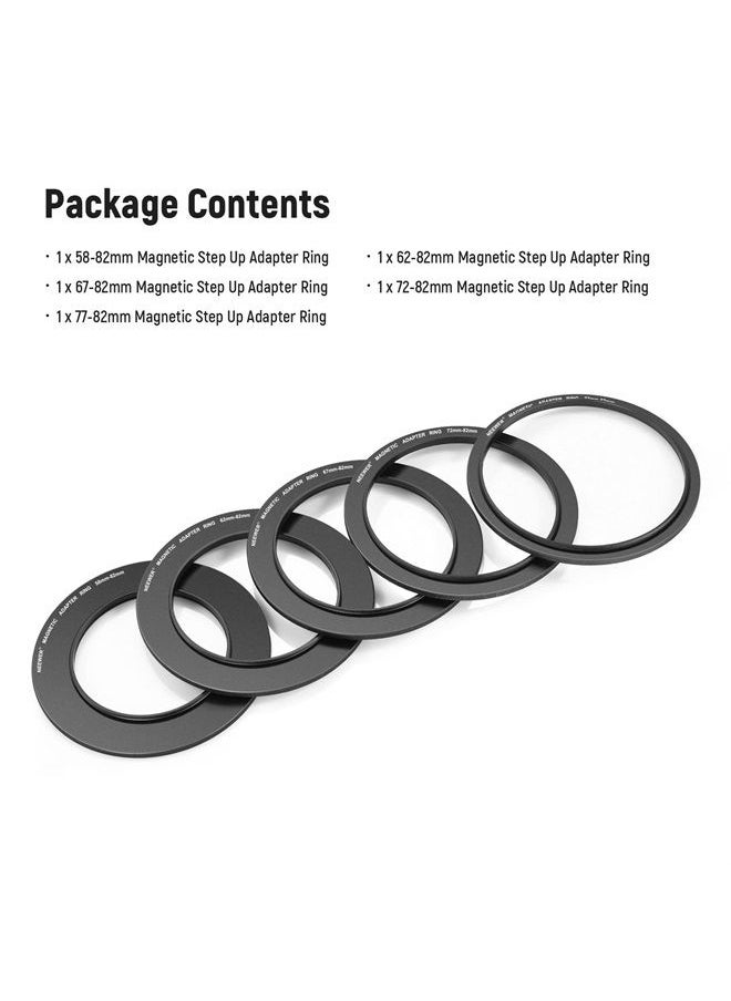 Neewer - NEEWER Magnetic Step Up Filter Ring Adapter Kit: 58-82, 62-82, 67-82, 72-82, 77-82 Lens Filter Adapters, Compatible with K&F NEEWER Magnetic 82mm Filters on 77mm/72mm67mm/62mm/58mm Camera Lens - Image 1