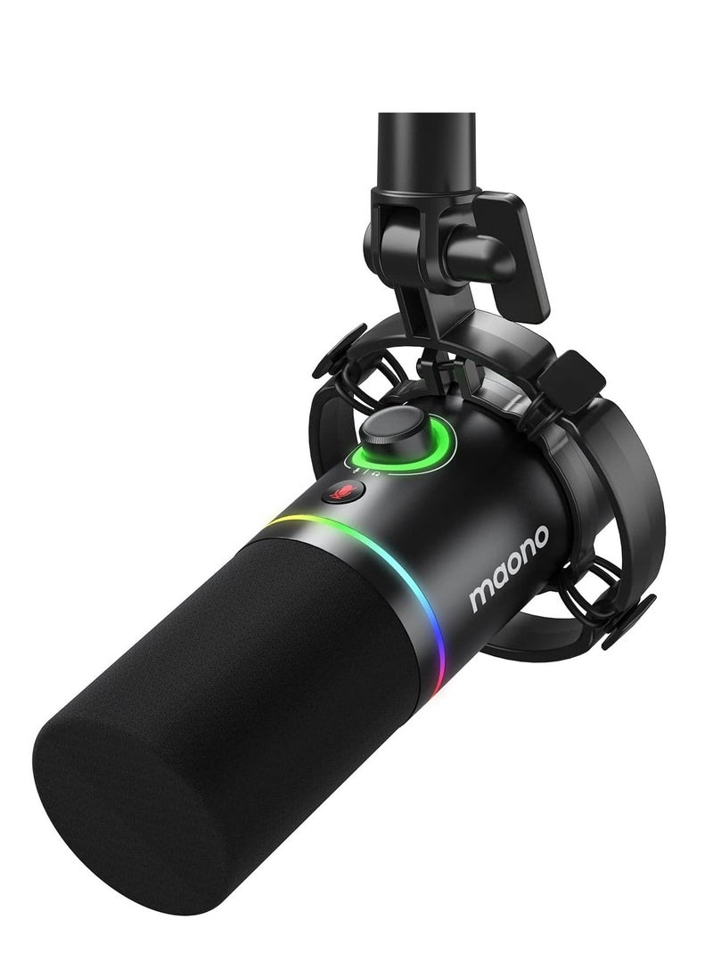 Maono Podcast Microphone XLR/USB PC Dynamic Mic with Software for Recording Streaming Gaming and Voice-Over Metal Mic Tap-to-Mute Headphone Jack Gain Knob Volume Control PD200X Black  - Image 1