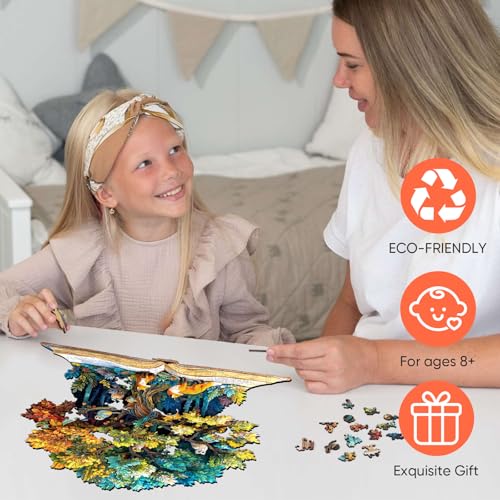 Mocfesk شجرة الحياة ألغاز للبالغين والأطفال ألغاز خشبية ملونة غابة فن شجرة كتاب ألغاز جigsaw لعبة تحدي ممتعة ديكور عائلي 164 × 169 بوصة - Image 5