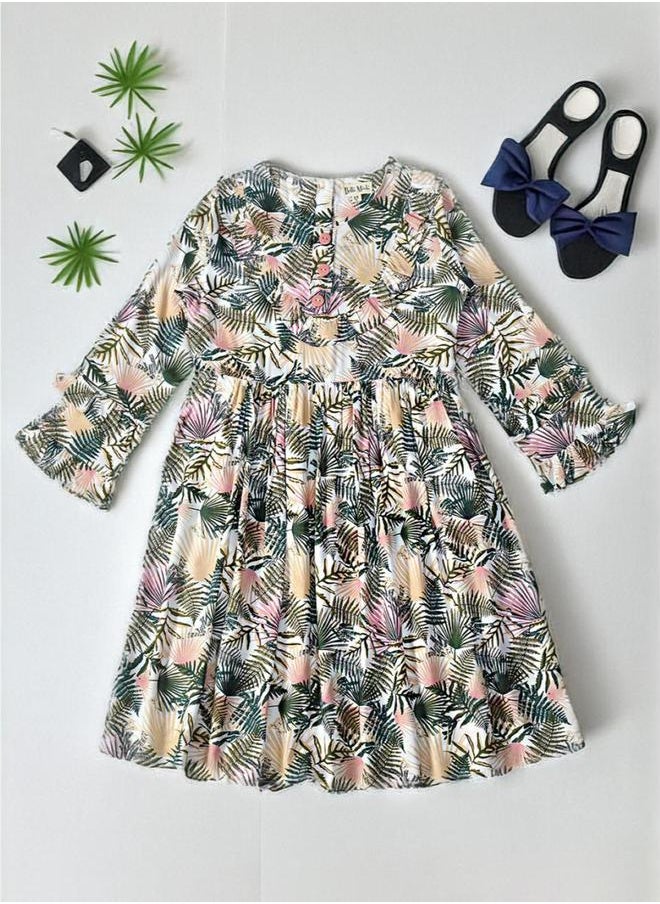 BELLA MODA - All-Over Print Button Detail Long Sleeves Dress by Styli - Image 1
