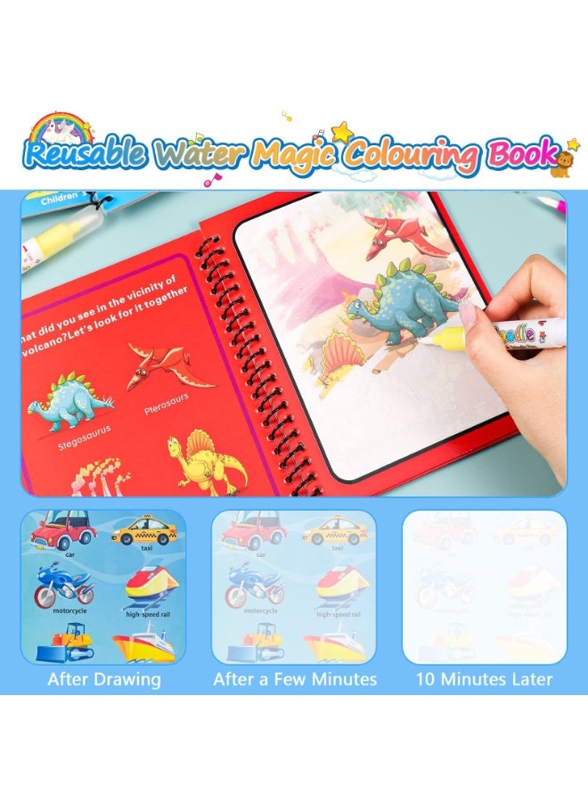 HEADVANA 6Pack Water Colouring Book, Water Coloring Magic Book,Reusable Cartoon Water Paint Book with 6 Pens - Image 4