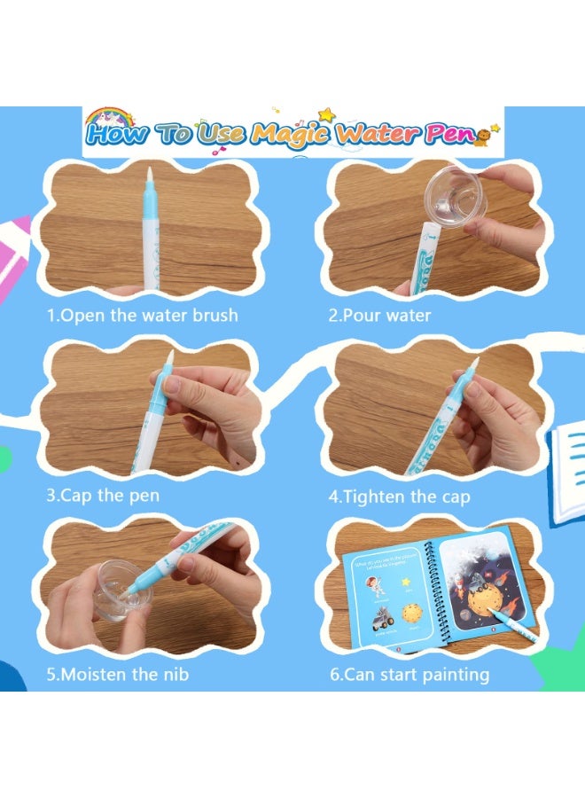 HEADVANA 6Pack Water Colouring Book, Water Coloring Magic Book,Reusable Cartoon Water Paint Book with 6 Pens - Image 3