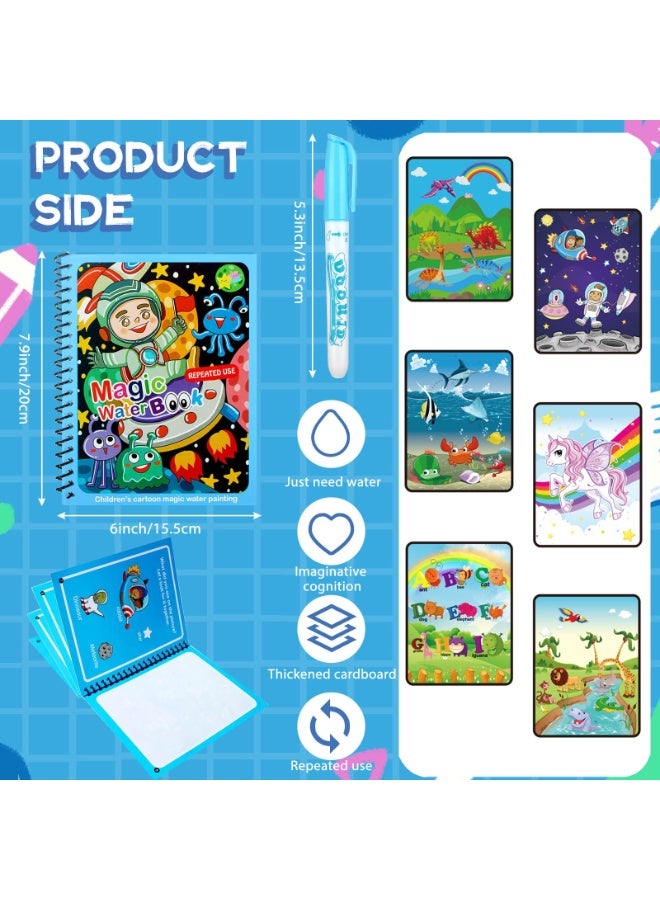 HEADVANA 6Pack Water Colouring Book, Water Coloring Magic Book,Reusable Cartoon Water Paint Book with 6 Pens - Image 2