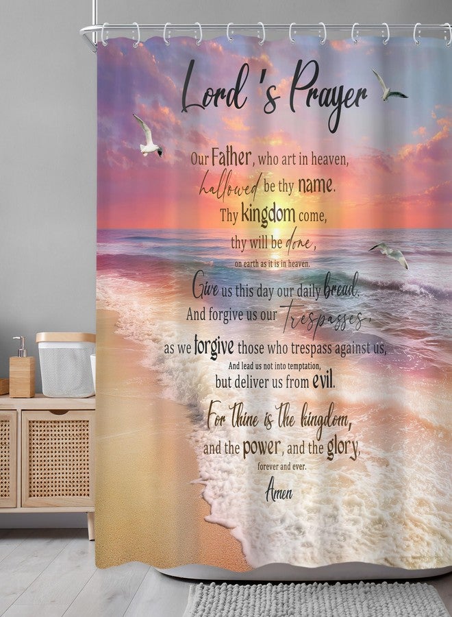 Newsely Beach Ocean Bible Verse Shower Curtain 72Wx72L Inch Pink Orange Sunset Inspirational Scripture Quote Seascape Bathroom Set Summer Seaside Girl Waterproof Bath Decoration Accessories Home Decor - Image 2