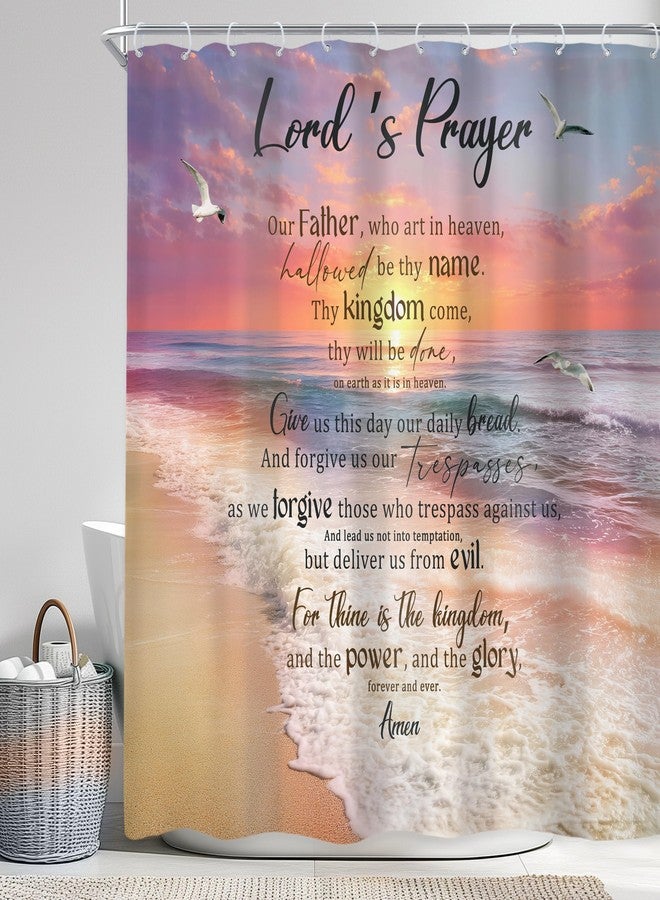 Newsely Beach Ocean Bible Verse Shower Curtain 72Wx72L Inch Pink Orange Sunset Inspirational Scripture Quote Seascape Bathroom Set Summer Seaside Girl Waterproof Bath Decoration Accessories Home Decor - Image 1