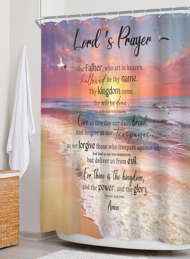 Newsely Beach Ocean Bible Verse Shower Curtain 72Wx72L Inch Pink Orange Sunset Inspirational Scripture Quote Seascape Bathroom Set Summer Seaside Girl Waterproof Bath Decoration Accessories Home Decor - Image 3