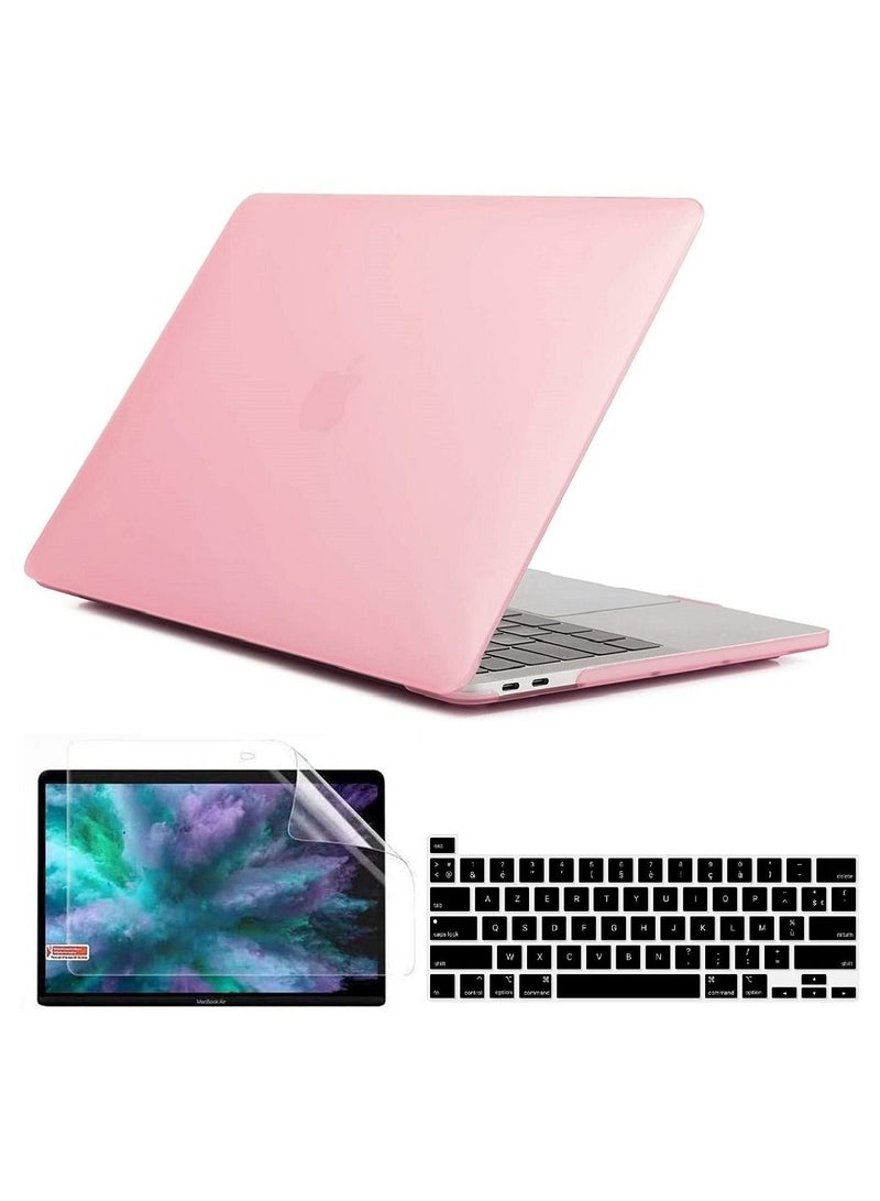 AMM Hard Shell Case with US Layout French(AZERTY) Keypad and Screen Protector Compatible for Apple MacBook New Pro 16-Inch Model A2141 Release 2019 Pink - Image 1
