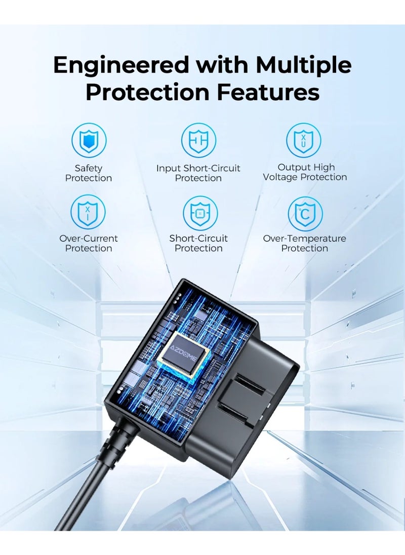أزدوم مجموعة توصيل OBD من AZDOME لكاميرا القيادة M550/M300S، كابل موقف بمنفذ Type-C، دعم مراقبة الوقوف على مدار 24 ساعة  - Image 3