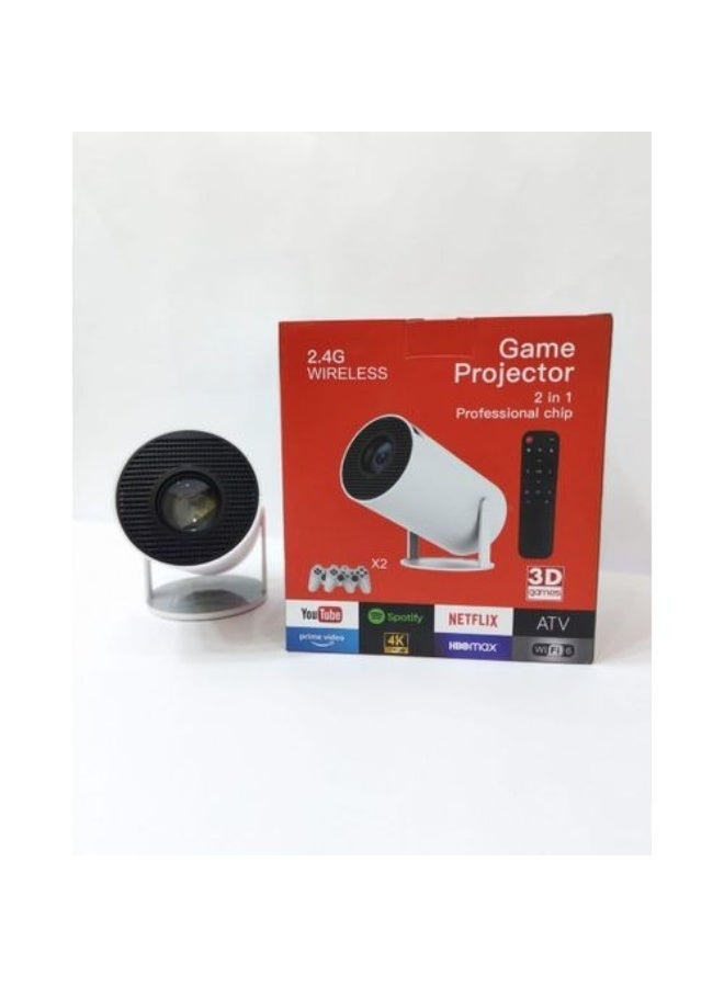 Smart Mini Projector With 2 Game Consoles, 4K 1080P Support Portable Projector 150 ANSI 2.4/5G WiFi, Android 12.0, Outdoor Home Video Projector HY300 White - Image 2