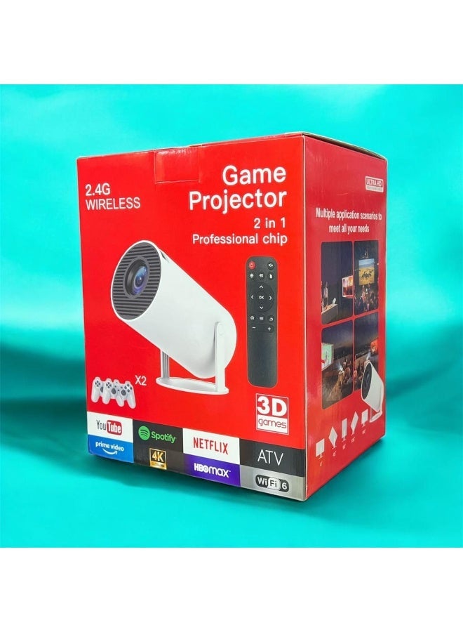 Smart Mini Projector With 2 Game Consoles, 4K 1080P Support Portable Projector 150 ANSI 2.4/5G WiFi, Android 12.0, Outdoor Home Video Projector HY300 White - Image 4