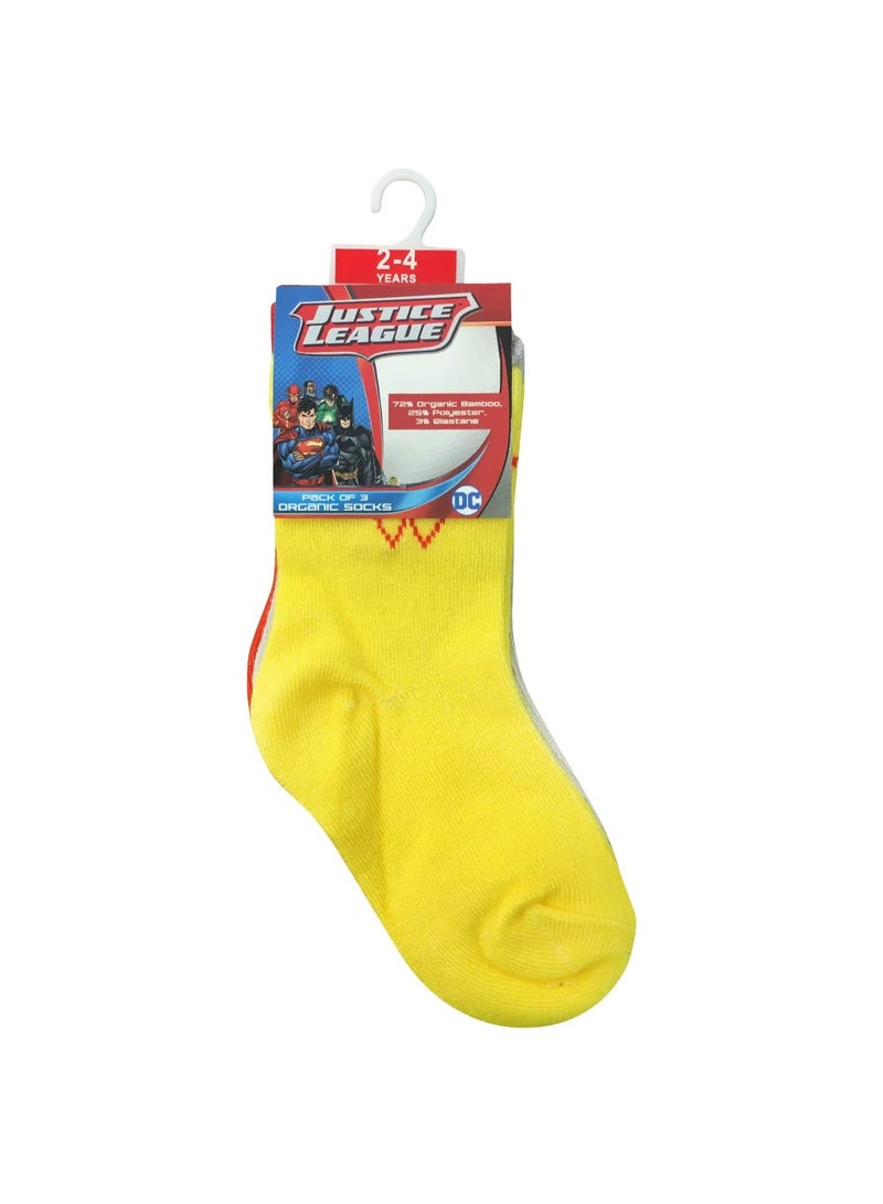 Justice League Wonder Women Bamboo Cotton Sock, Solid 2-4 Y - Yellow/Grey/Red Pack of 3  - Image 1