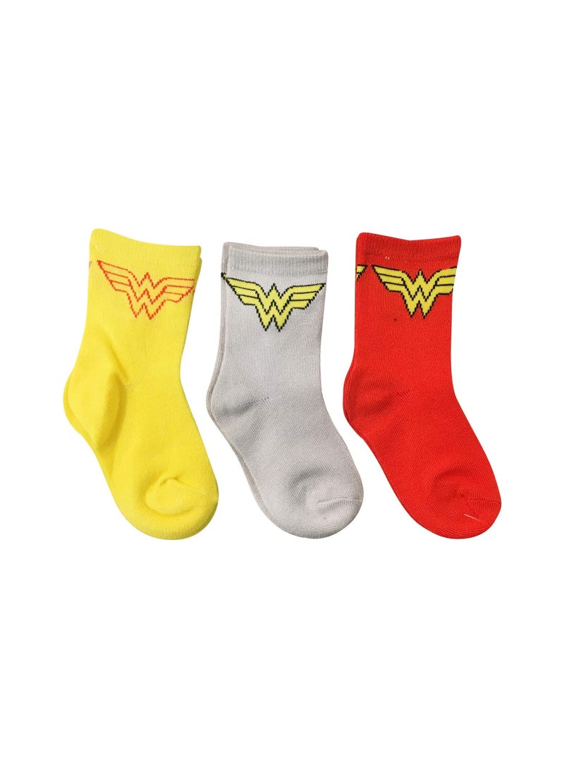 Justice League Wonder Women Bamboo Cotton Sock, Solid 2-4 Y - Yellow/Grey/Red Pack of 3  - Image 3