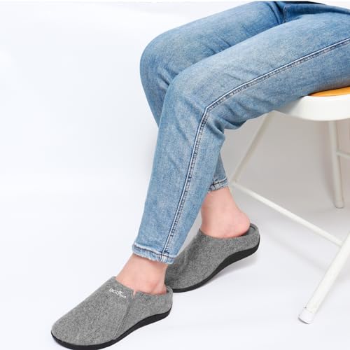 ERGOfoot House Slippers With Arch Support, Orthopedic Slippers for Plantar Fasciitis Pain Relief, Comfy Wool Felt Clog, Non-Slip Indoor Outdoor House Shoes for Women and Men/Grey, W10/M9 - Image 2