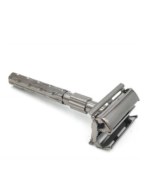 , 22R Gumetal Chrome Butterfly Open Double Edge Safety Razor for Men, 5 Parker Premium Platinum Double Edge Razor Blades Included
