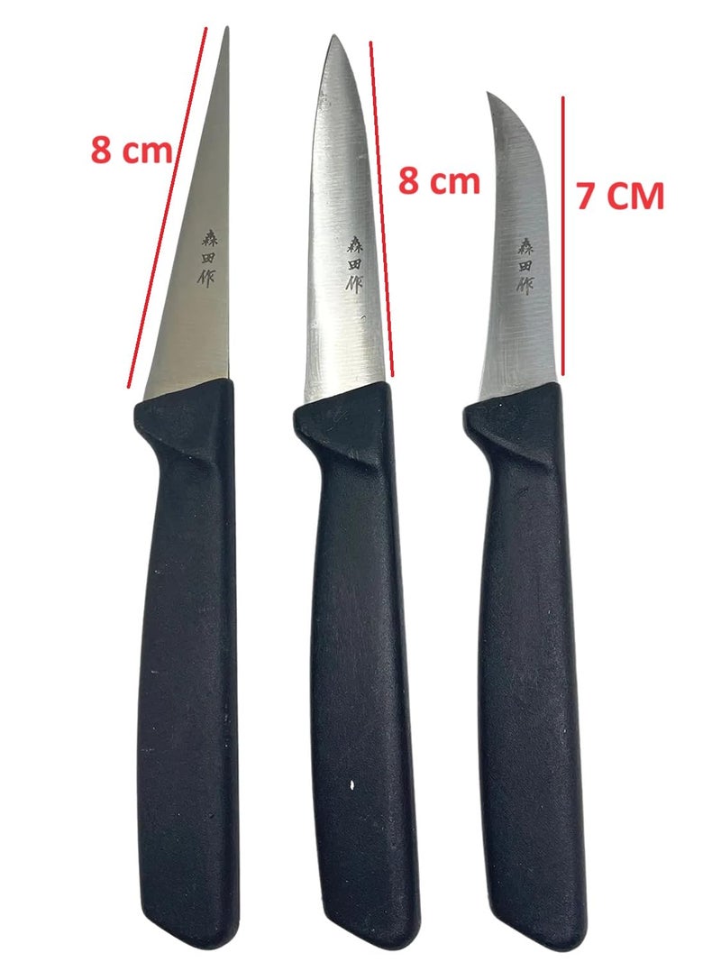 Bridge2shopping Stainless Steel Fruit and Vegetable Carving Knives with Plastic Handle, Set of 3, Black and Silver - Image 2