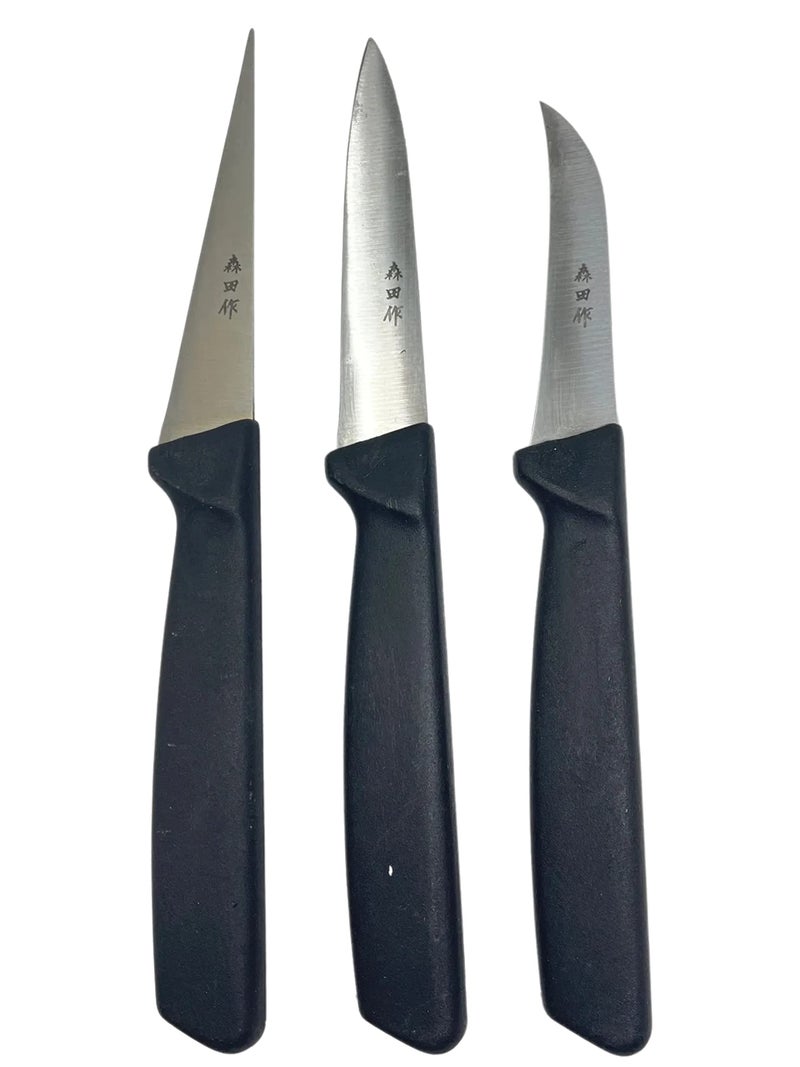 Bridge2shopping Stainless Steel Fruit and Vegetable Carving Knives with Plastic Handle, Set of 3, Black and Silver - Image 5