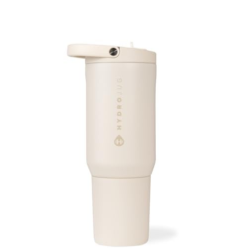 HydroJug Sport - Stainless Steel Tumbler with Straw, Vacuum Insulated, 20oz Leakproof Water Bottle, Ergonomic Design, Reusable, Dishwasher Safe, Rubber Base, Durable for Gym or Outdoors, Cream - Image 1