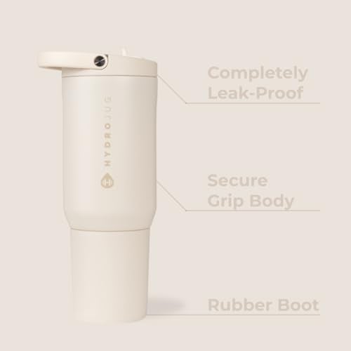 HydroJug Sport - Stainless Steel Tumbler with Straw, Vacuum Insulated, 20oz Leakproof Water Bottle, Ergonomic Design, Reusable, Dishwasher Safe, Rubber Base, Durable for Gym or Outdoors, Cream - Image 2