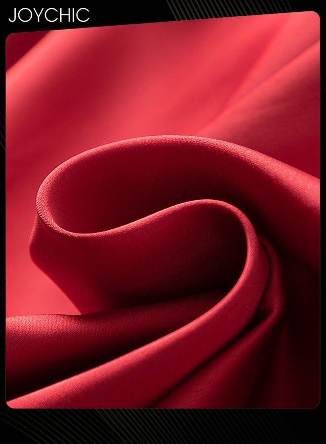 Joychic Solid Colour Sweet Pajamas for Women Spring and Autumn Ice Silk Breathable Suspenders Nightgown Backless Evening Dress with Adjustable Straps Wine Red - Image 2