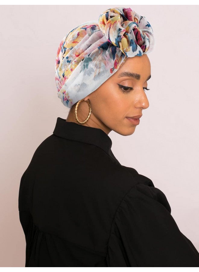 GERINLY Scarves for Women Bright Florals Fashion Head Scarf Cotton Wraps and Shawls with Natural Scenery (White) - Image 2