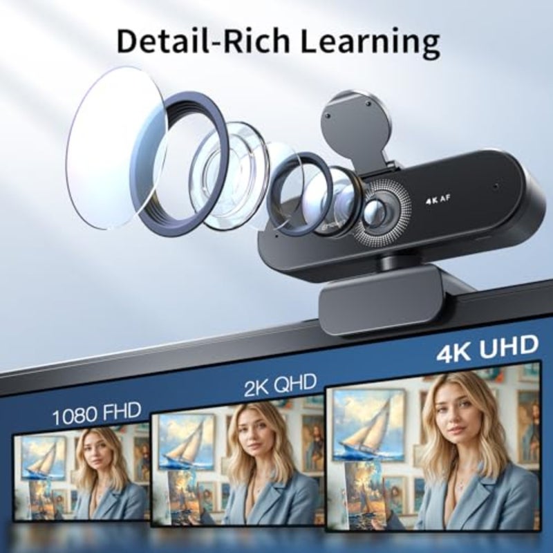 كاميرا ويب NOVA 4K للكمبيوتر الشخصي - Ultra 4K HD، تركيز تلقائي PDAF، ميكروفونات مزدوجة Omni 73 FOV، تصحيح تلقائي للضوء، USB-A، غطاء للخصوصية، مثالي لاجتماعات العمل الراقية والبث المباشر - Image 2