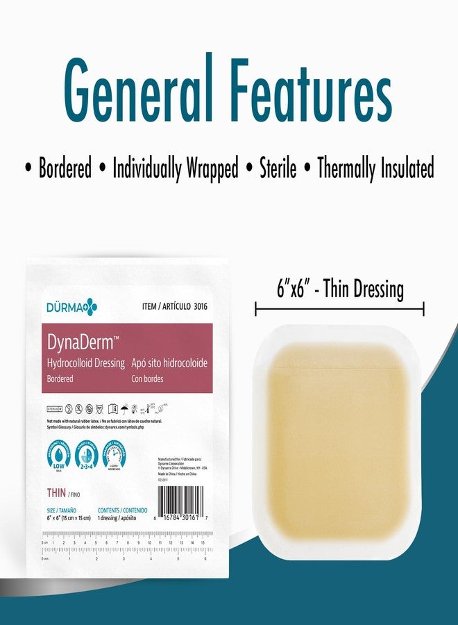 Dynarex Dürma+ DynaDerm™ Hydrocolloid Dressing - Sterile Bordered Wound Patch - Water-Resistant - Flexible Protection - Thin - 6" x 6" - 5 per Box - Image 2