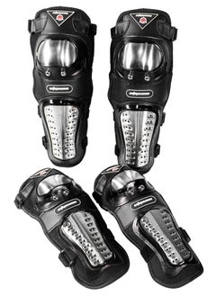 Generic Set of Motocross Warm Knee Pads-Elbow. Curved Adjustable Steady Design for Comfortable Riding, Stainless Steel, Breathable fabric Knee Cap Guard Braces, Racing Guards Protector for Unisex Adult  - Image 1