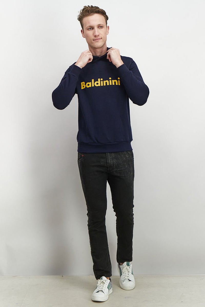 Baldinini Men Hooded Brand Logo Long Sleeve Sweatshirt, Navy - Image 3
