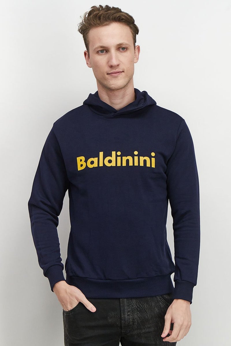 Baldinini Men Hooded Brand Logo Long Sleeve Sweatshirt, Navy - Image 1