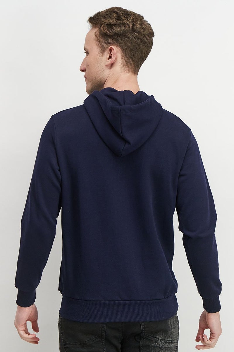Baldinini Men Hooded Brand Logo Long Sleeve Sweatshirt, Navy - Image 4