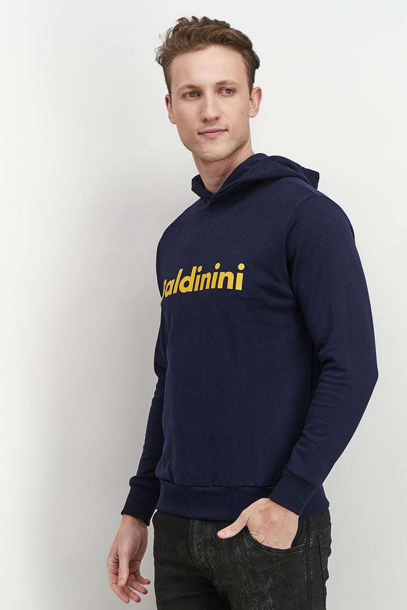 Baldinini Men Hooded Brand Logo Long Sleeve Sweatshirt, Navy - Image 2