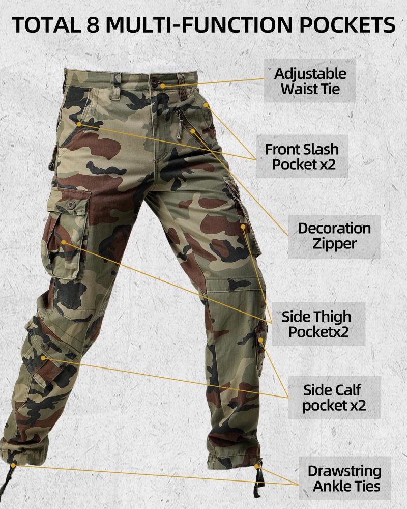 AKARMY Men's Casual Cargo Pants Military Army Camo Pants Combat Work Pants with 8 Pockets Battlefield Camo 42 - Image 3