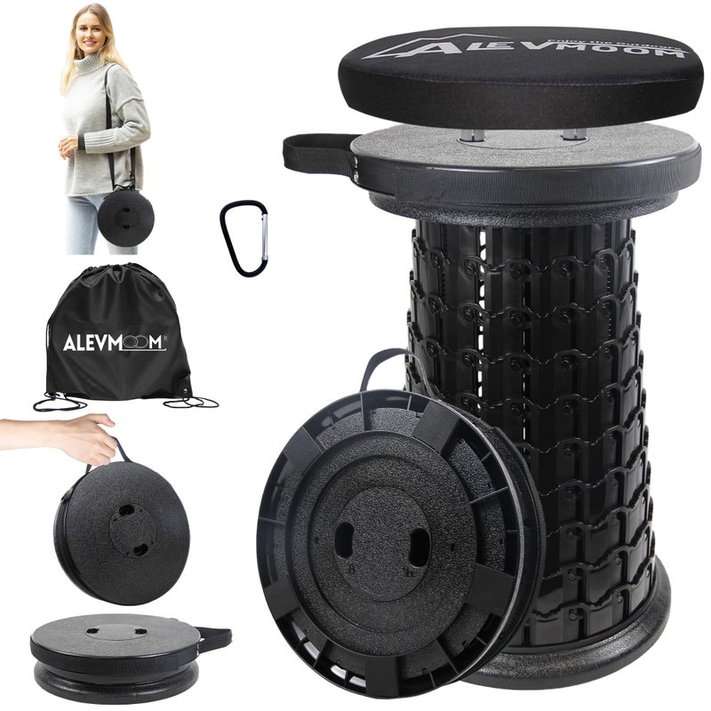 ALEVMOOM Upgraded XXL Collapsible Stool with Thick Cushion H 20.1" D 13", 1000Lbs Max Weight, Wider & Taller Pop Up Heavy Duty Portable Retractable Foldable Stool or Travel Foot Rest, Camping & Outdoors - Image 1