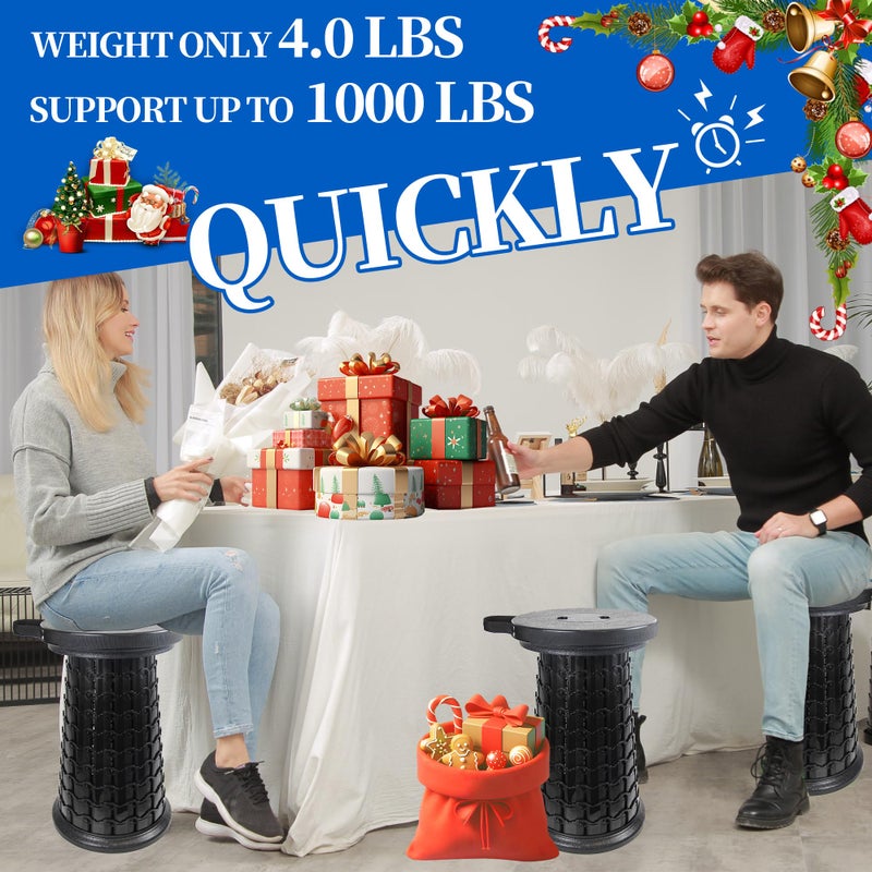 ALEVMOOM Upgraded XXL Collapsible Stool with Thick Cushion H 20.1" D 13", 1000Lbs Max Weight, Wider & Taller Pop Up Heavy Duty Portable Retractable Foldable Stool or Travel Foot Rest, Camping & Outdoors - Image 3