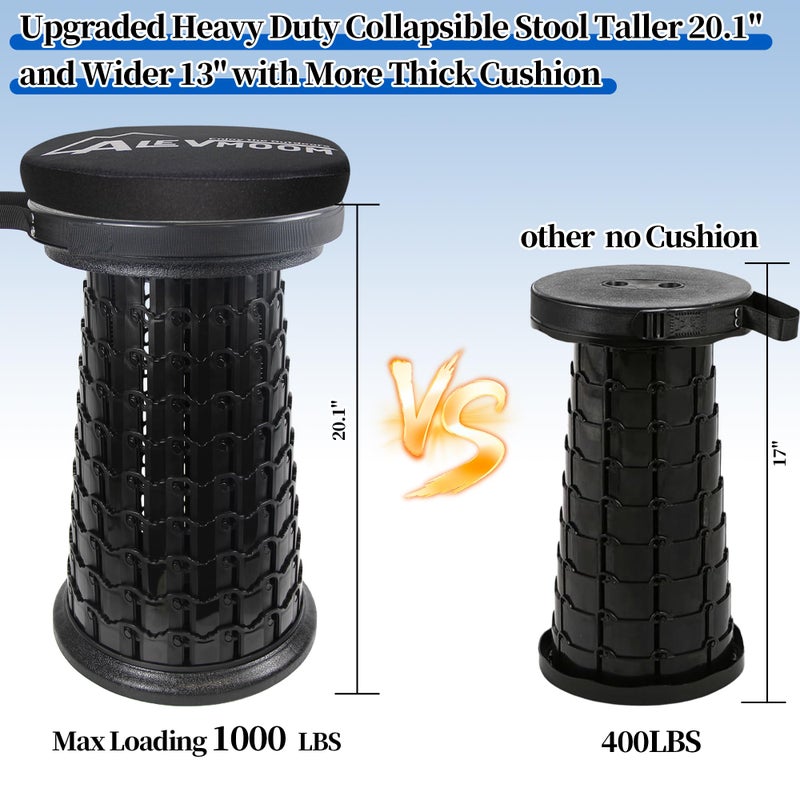 ALEVMOOM Upgraded XXL Collapsible Stool with Thick Cushion H 20.1" D 13", 1000Lbs Max Weight, Wider & Taller Pop Up Heavy Duty Portable Retractable Foldable Stool or Travel Foot Rest, Camping & Outdoors - Image 4