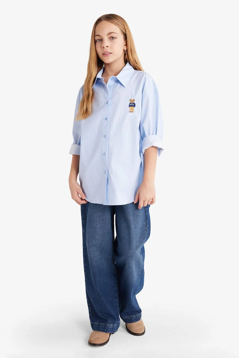 Defacto Girl Poplin Long Sleeve Striped Shirt