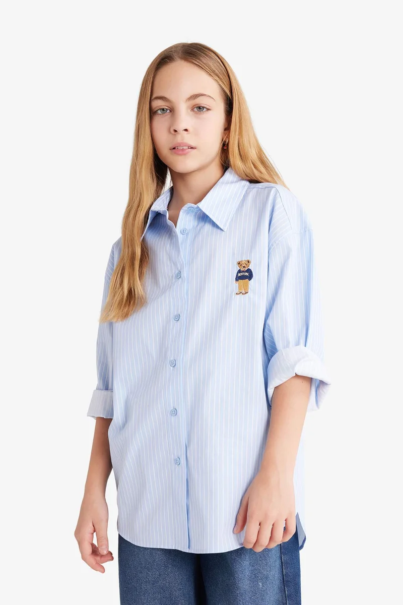 Defacto Girl Poplin Long Sleeve Striped Shirt