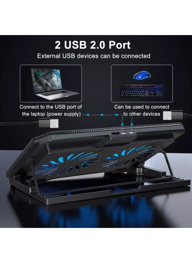 XTRIKE ME FN818 Laptop Cooling Pad Stand - 2 x Blue Led Fans – 2 USB Ports - Support UP 17 Inch - Image 4