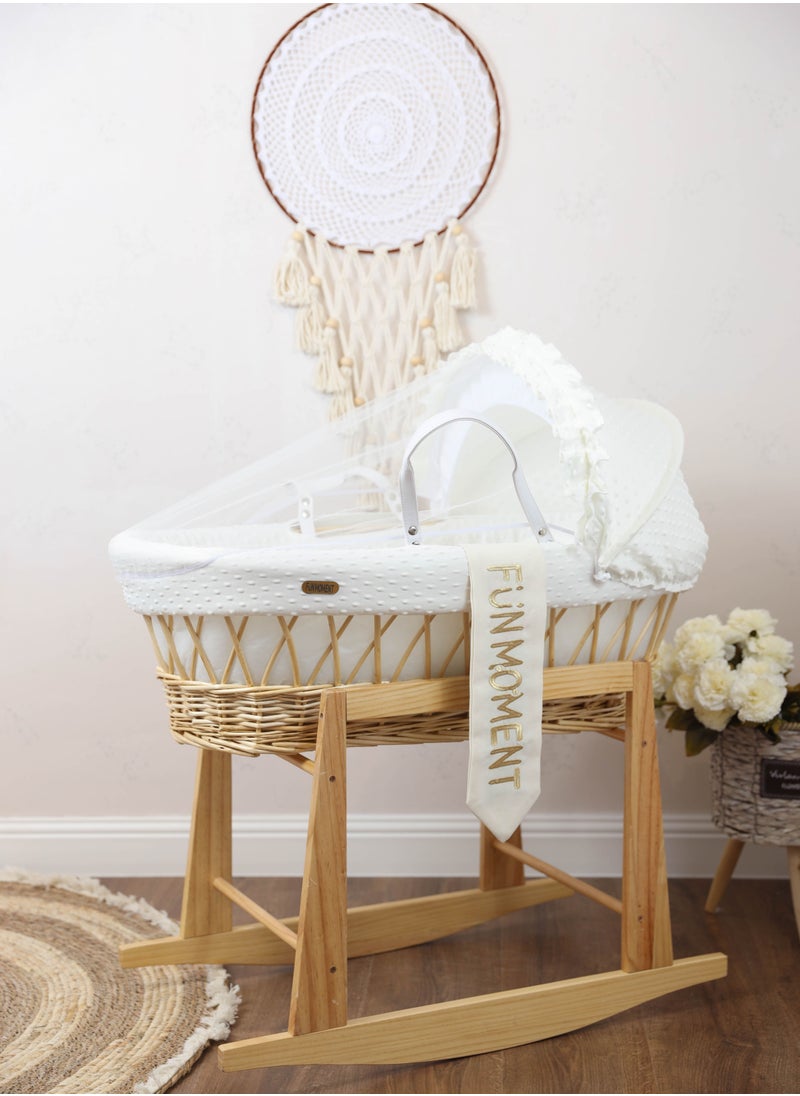 FUN MOMENT - Moses Basket Cot White Color with Rocking Stand - Image 1