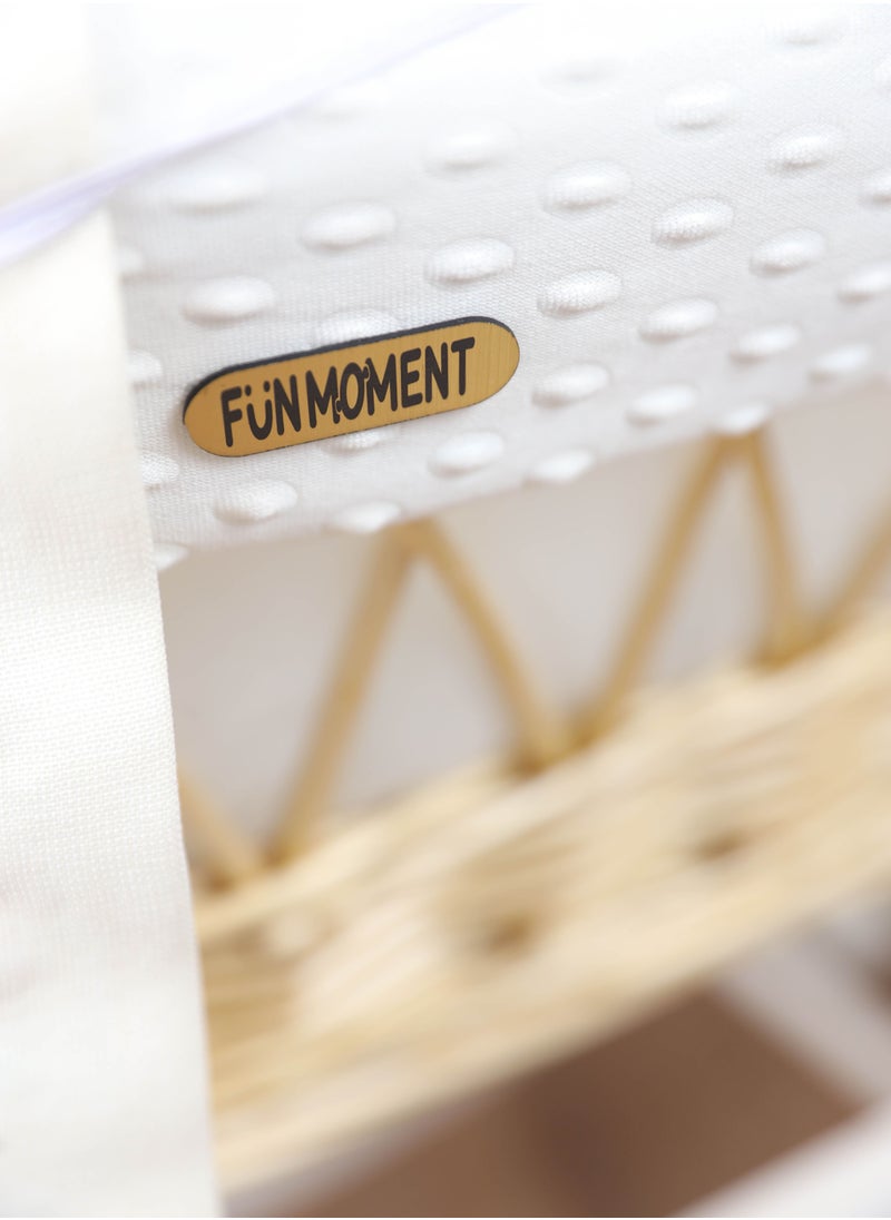 FUN MOMENT - Moses Basket Cot White Color with Rocking Stand - Image 1
