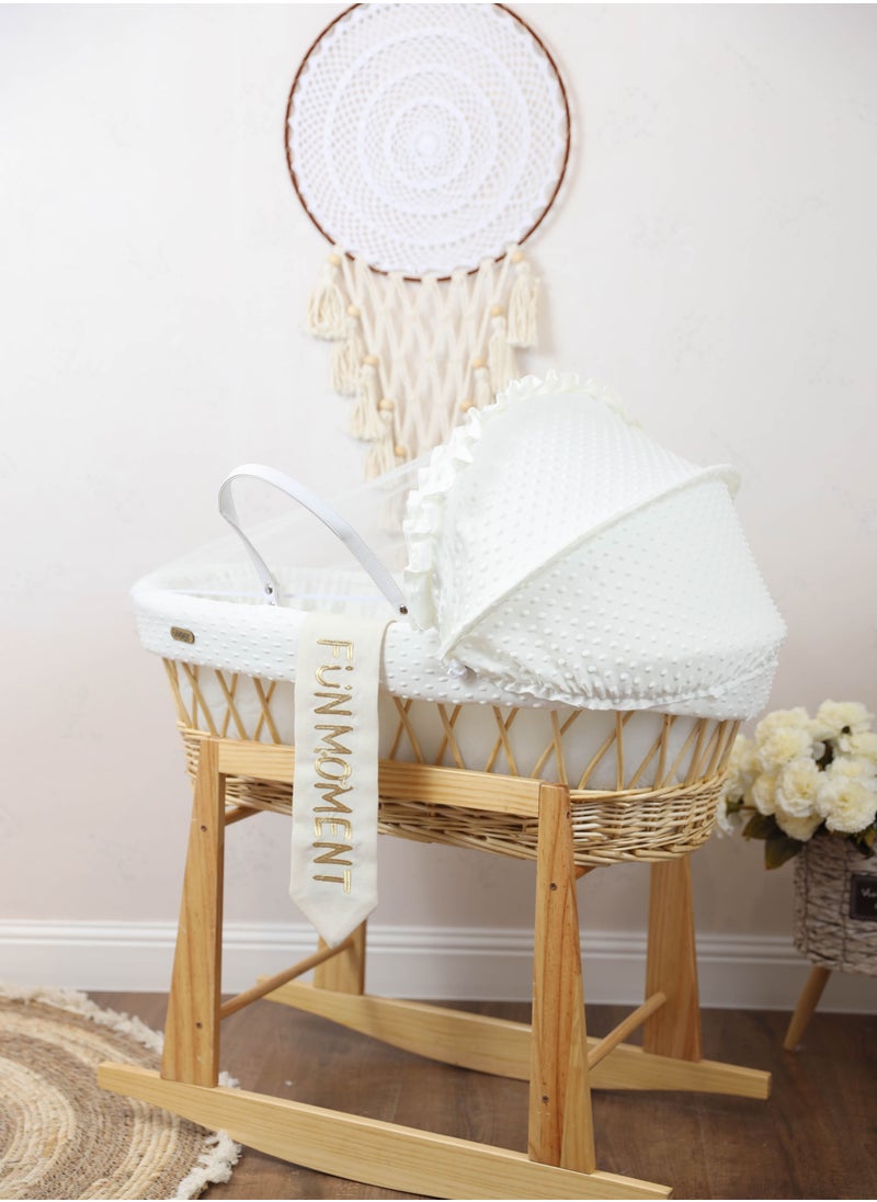 FUN MOMENT - Moses Basket Cot White Color with Rocking Stand - Image 1