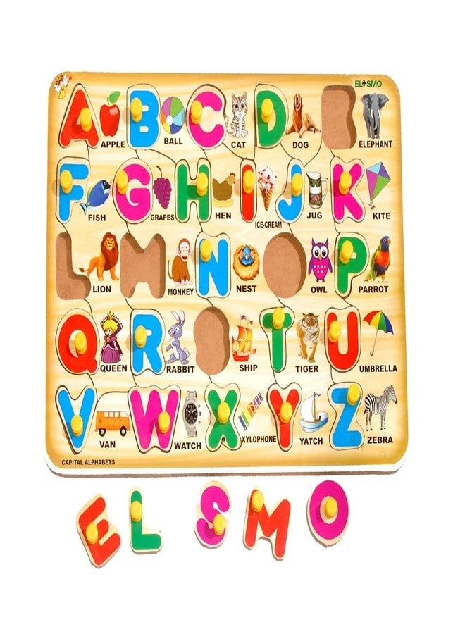 EL SMO Wooden Capital Alphabets Letters Learning Educational Tray Toy for Kids, Pre-School Learning Kit, Colorful Learning Letters Alphabets Board Unisex Children - Image 2